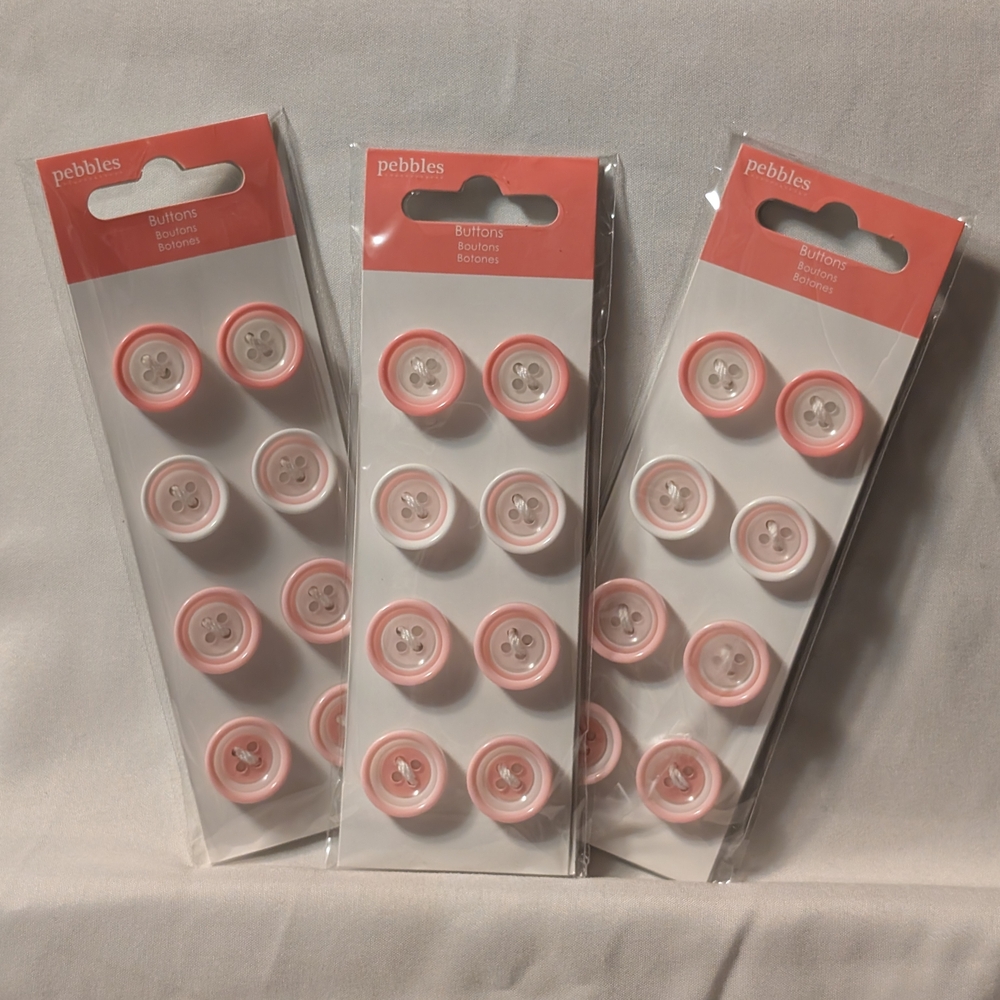 3/$6 Pink Sewing Buttons - 4-Hole Design